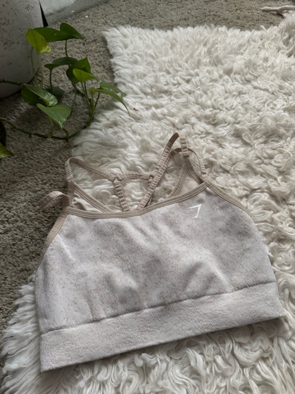 GYMSHARK adapt fleck coconut white tan sports bra size XS